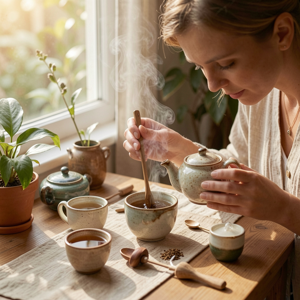 Mindful morning tea preparation ritual
